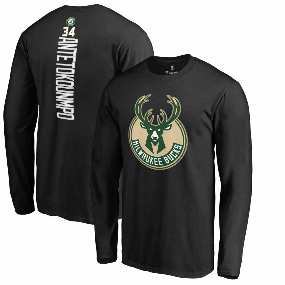 Giannis Antetokounmpo Milwaukee Bucks Team Backer Name & Number Long Sleeve T-Shirt Black - NBA