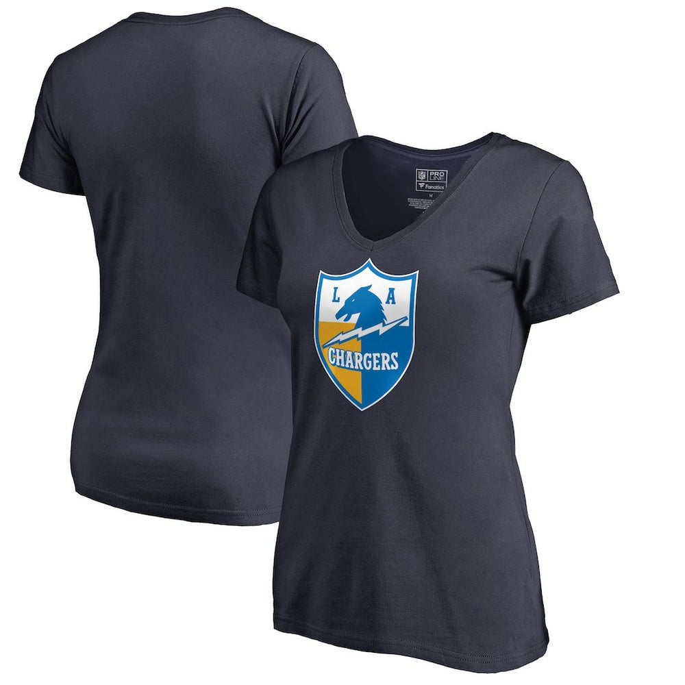 Los Angeles Chargers Women's Retro Shield Logo V-Neck T-Shirt Navy | NFL