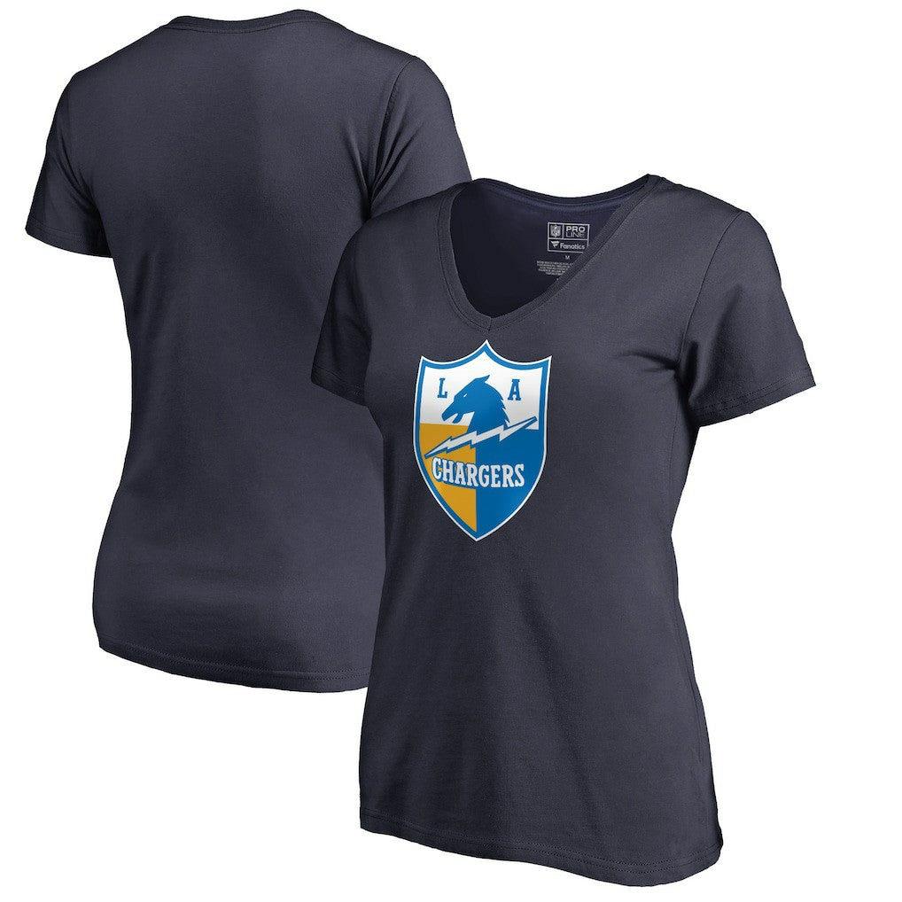 Los Angeles Chargers Women's Retro Shield Logo V-Neck T-Shirt Navy | NFL