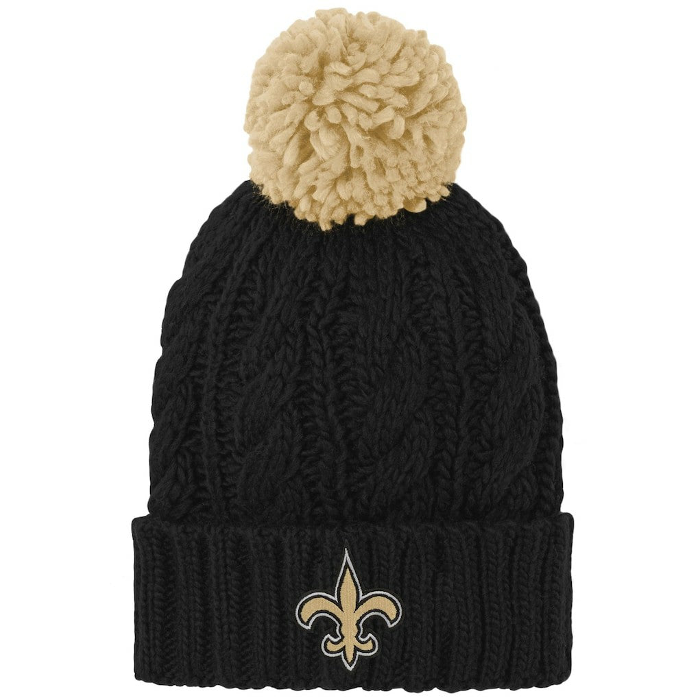 New Orleans Saints Girls Youth Team Cable Cuffed Knit Hat with Pom Black | NFL