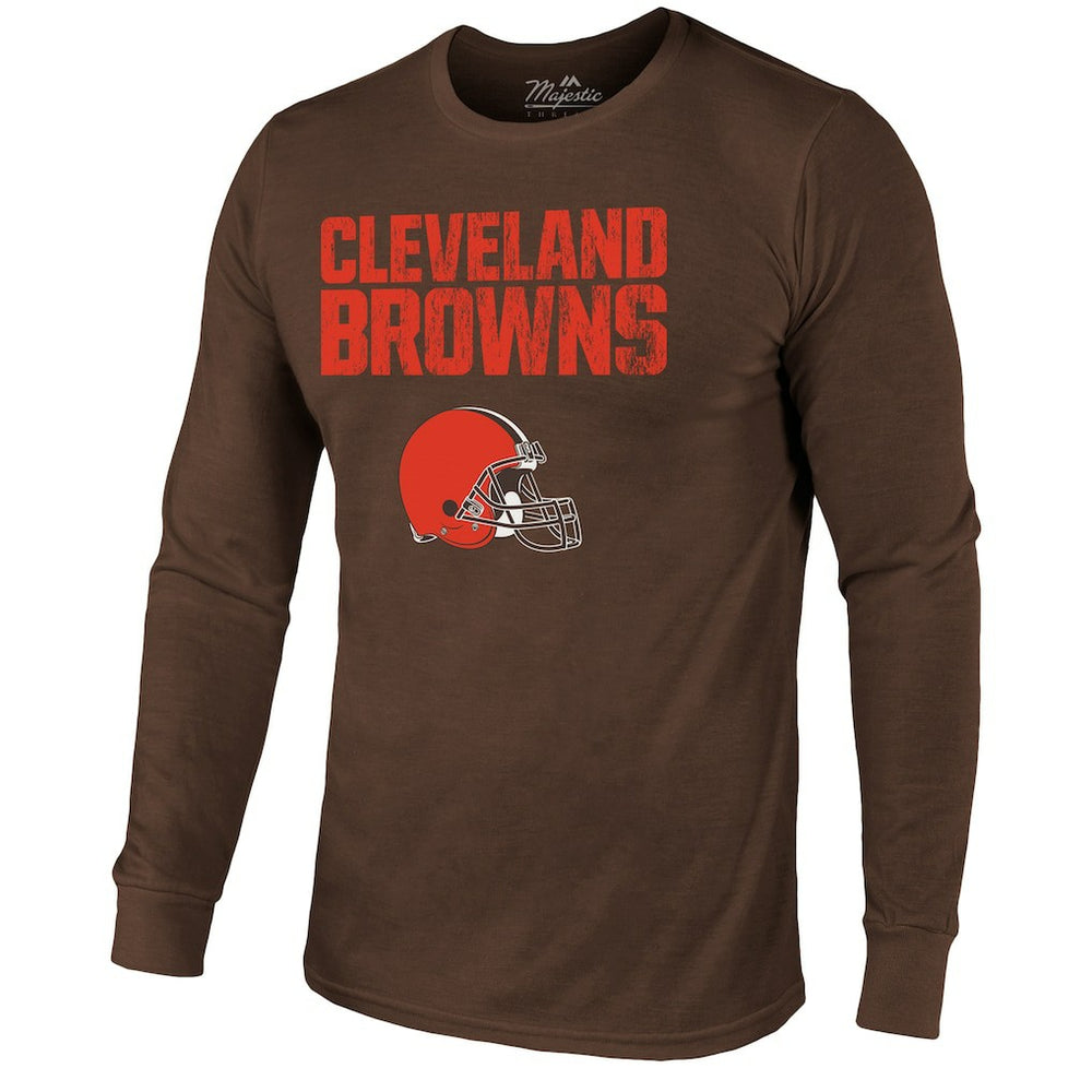 Cleveland Browns Majestic Threads Lockup Tri-Blend Long Sleeve T-Shirt Brown | NFL