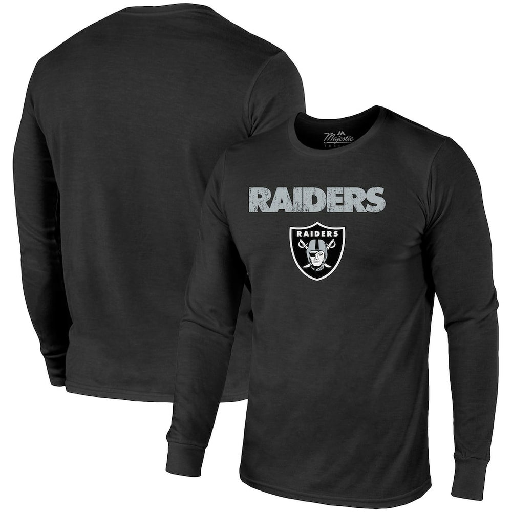 Las Vegas Raiders Majestic Threads Lockup Tri-Blend Long Sleeve T-Shirt Black | NFL