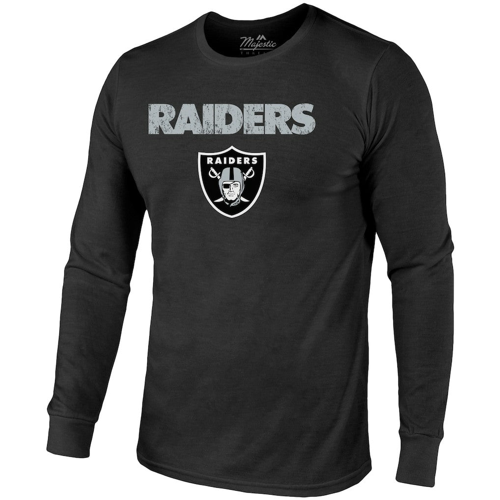 Las Vegas Raiders Majestic Threads Lockup Tri-Blend Long Sleeve T-Shirt Black | NFL