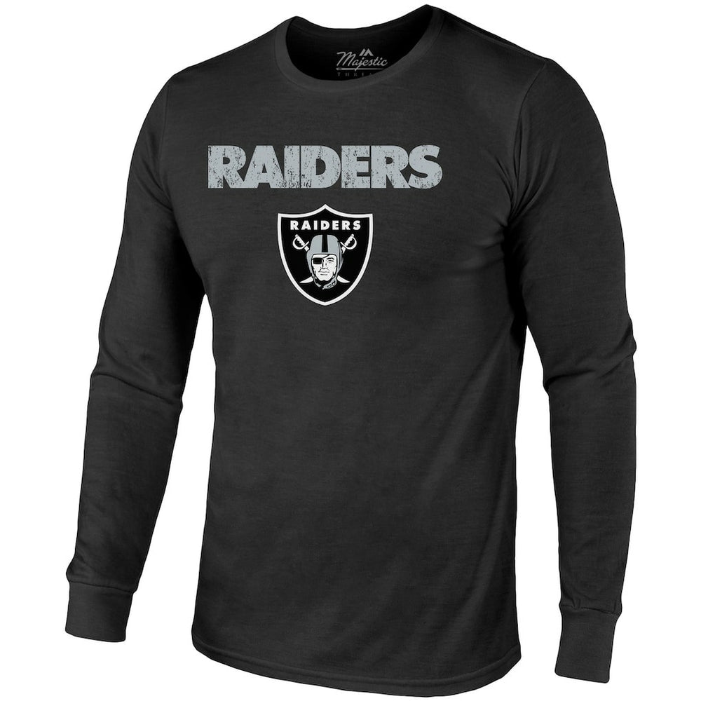 Las Vegas Raiders Majestic Threads Lockup Tri-Blend Long Sleeve T-Shirt Black | NFL