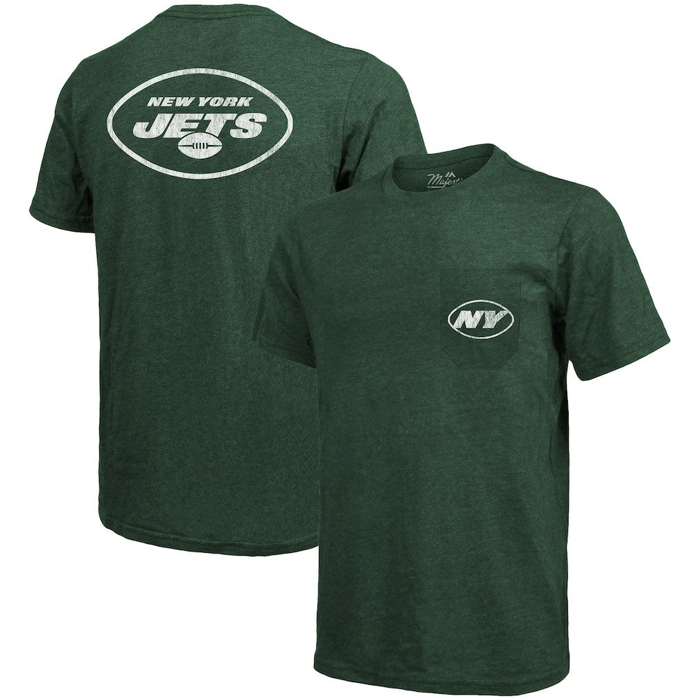 New York Jets Majestic Threads Tri-Blend Pocket T-Shirt Heathered Green | NFL