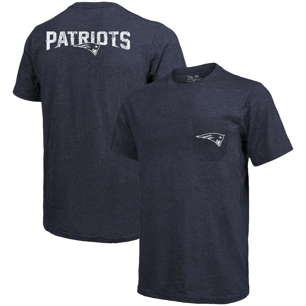 New England Patriots Majestic Threads Tri-Blend Pocket T-Shirt Heathered Navy | NFL