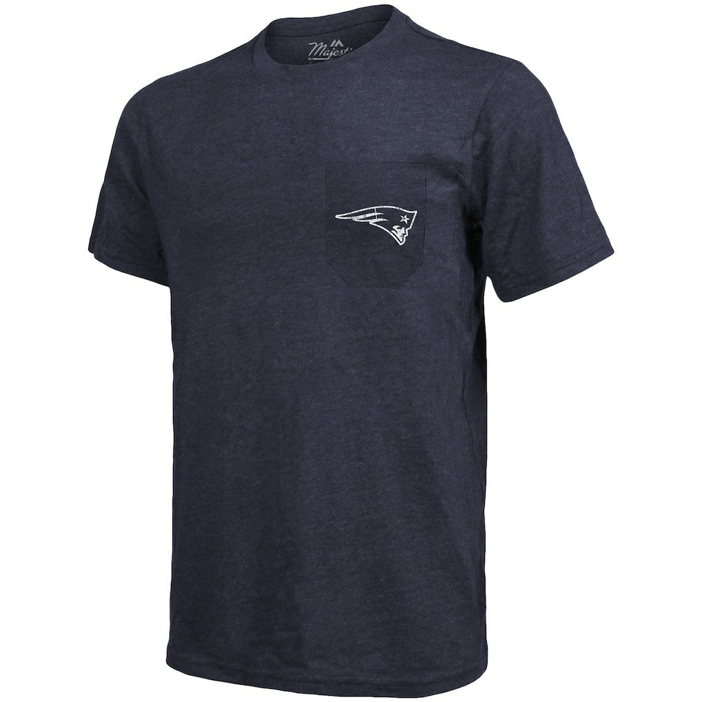 New England Patriots Majestic Threads Tri-Blend Pocket T-Shirt Heathered Navy | NFL
