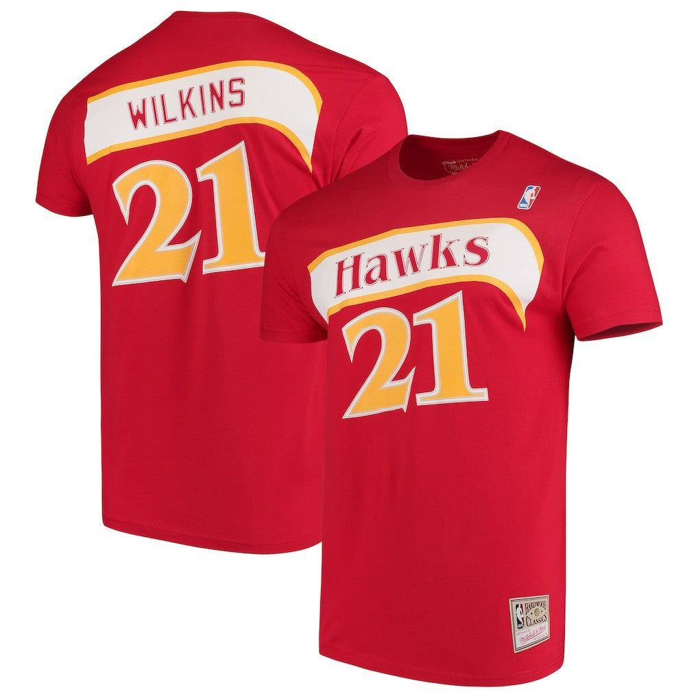 Dominique Wilkins Atlanta Hawks Hardwood Classics Team Name & Number T-Shirt Red - NBA
