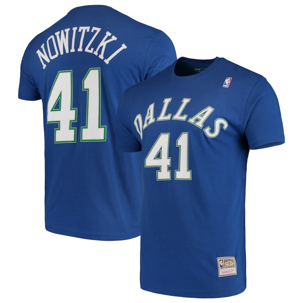 Dirk Nowitzki Dallas Mavericks Hardwood Classics Team Name & Number T-Shirt Blue - NBA