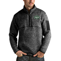 New York Jets Antigua Fortune 1/4-Zip Pullover Jacket Heather Black | NFL