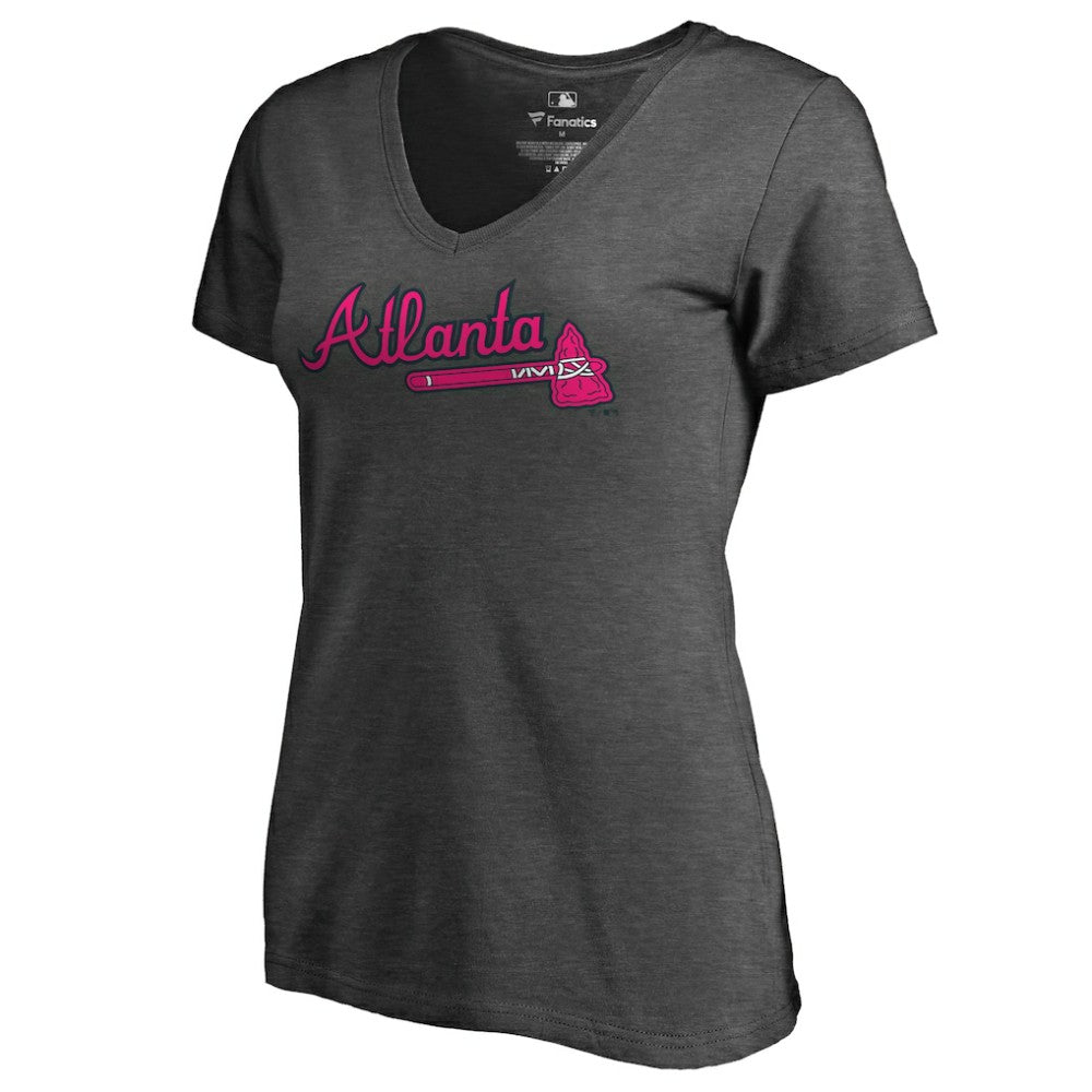 Atlanta Braves Women's Pink Wordmark V-Neck T-Shirt - MLB