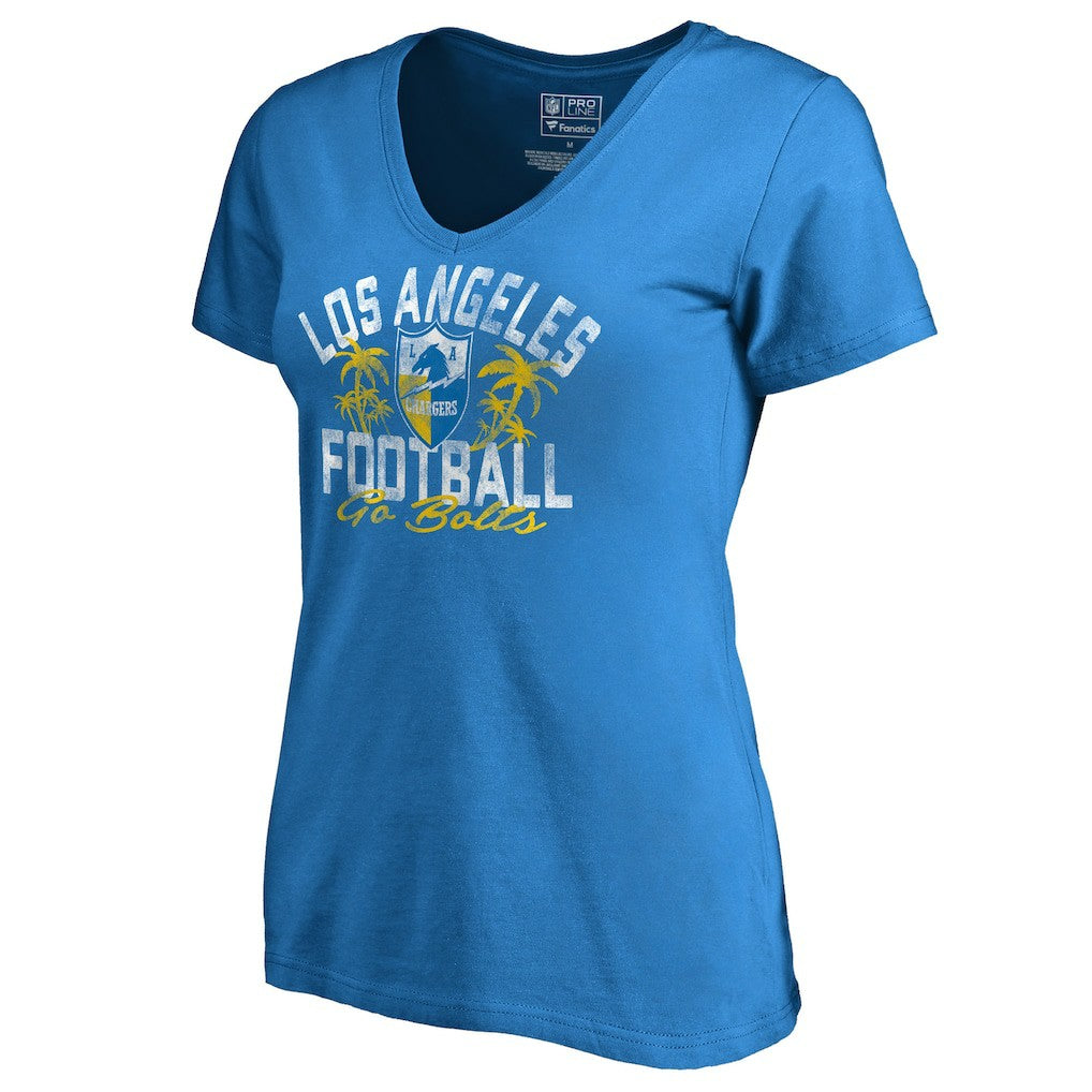 Los Angeles Chargers Women's Hometown Collection LA Football V-Neck T-Shirt Powder Blue | NFL
