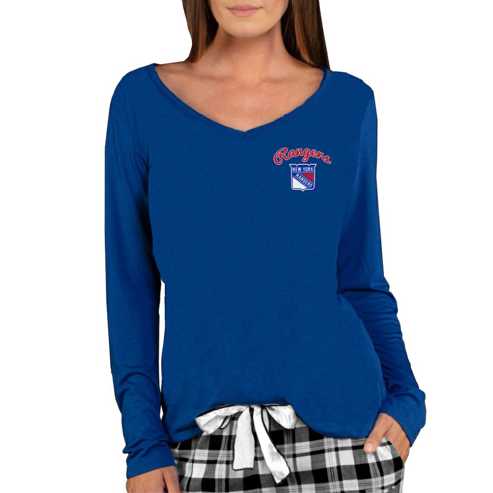 New York Rangers Concepts Sport Women's Marathon Knit Long Sleeve V-Neck Top - Royal - NHL