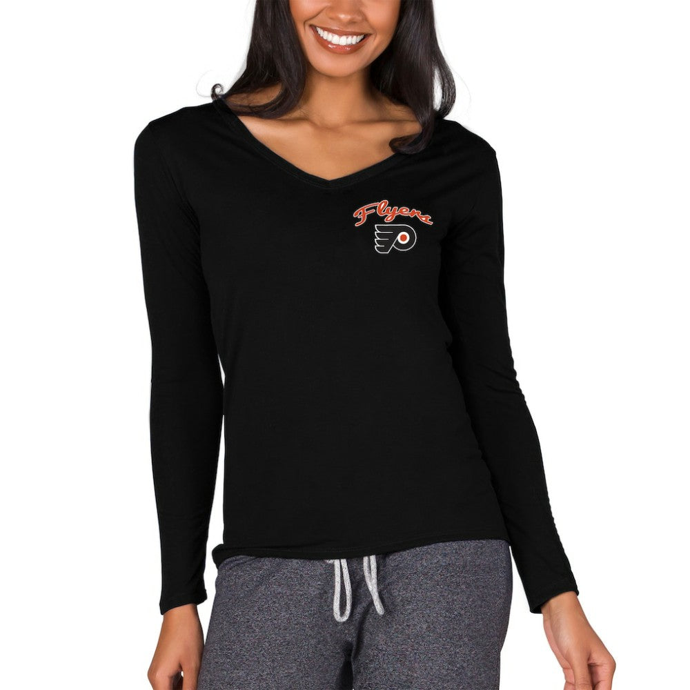 Philadelphia Flyers Concepts Sport Women's Marathon Knit Long Sleeve V-Neck Top - Black - NHL