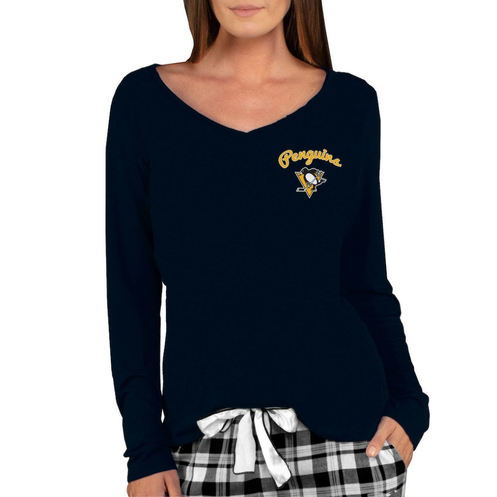Pittsburgh Penguins Concepts Sport Women's Marathon Knit Long Sleeve V-Neck Top - Black - NHL