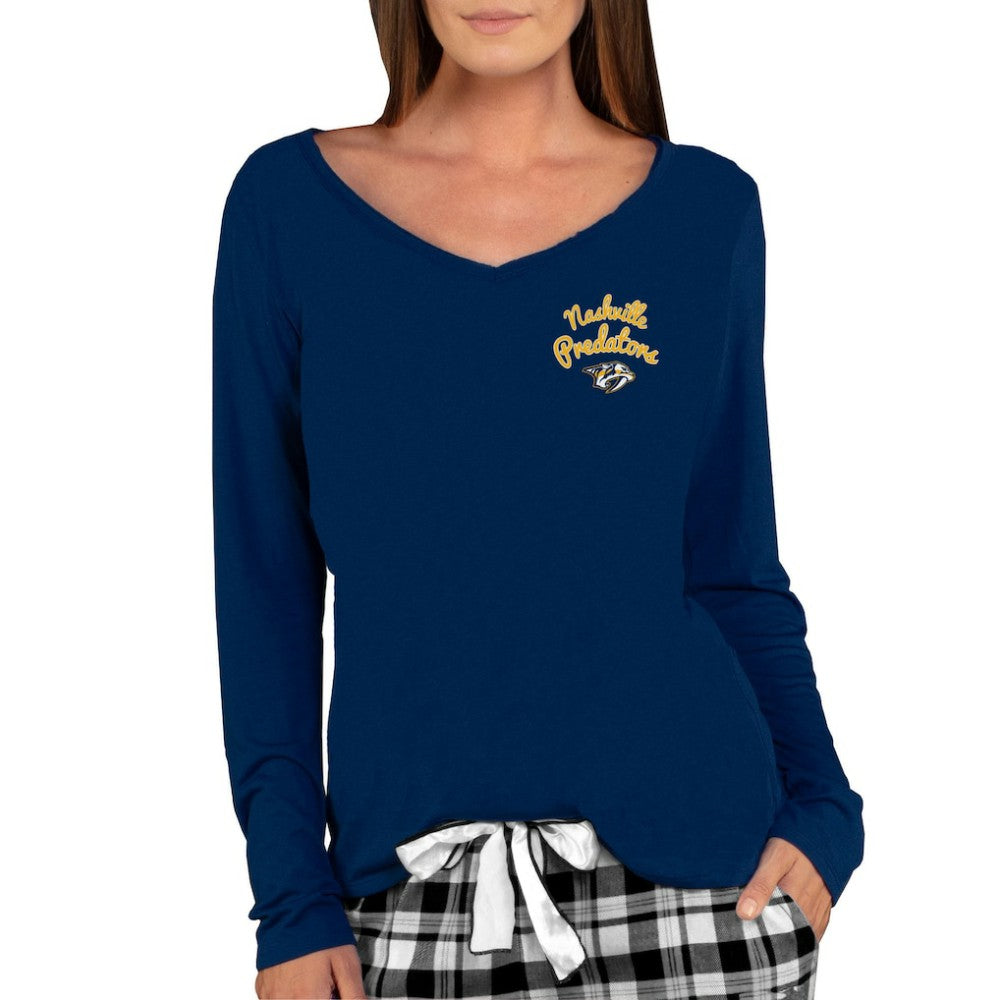 Nashville Predators Concepts Sport Women's Marathon Knit Long Sleeve V-Neck Top - Navy - NHL
