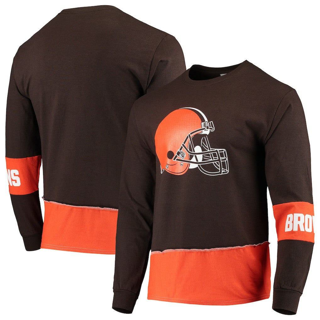 Cleveland Browns Refried Apparel Sustainable Upcycled Angle Long Sleeve T-Shirt Brown/Orange | NFL