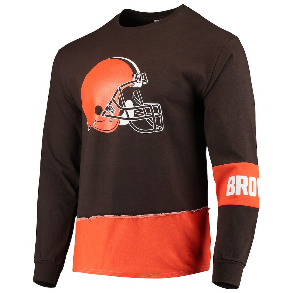 Cleveland Browns Refried Apparel Sustainable Upcycled Angle Long Sleeve T-Shirt Brown/Orange | NFL