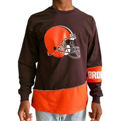 Cleveland Browns Refried Apparel Sustainable Upcycled Angle Long Sleeve T-Shirt Brown/Orange | NFL