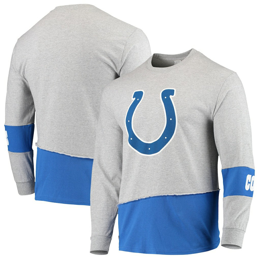 Indianapolis Colts Refried Apparel Sustainable Upcycled Angle Long Sleeve T-Shirt Gray/Royal | NFL