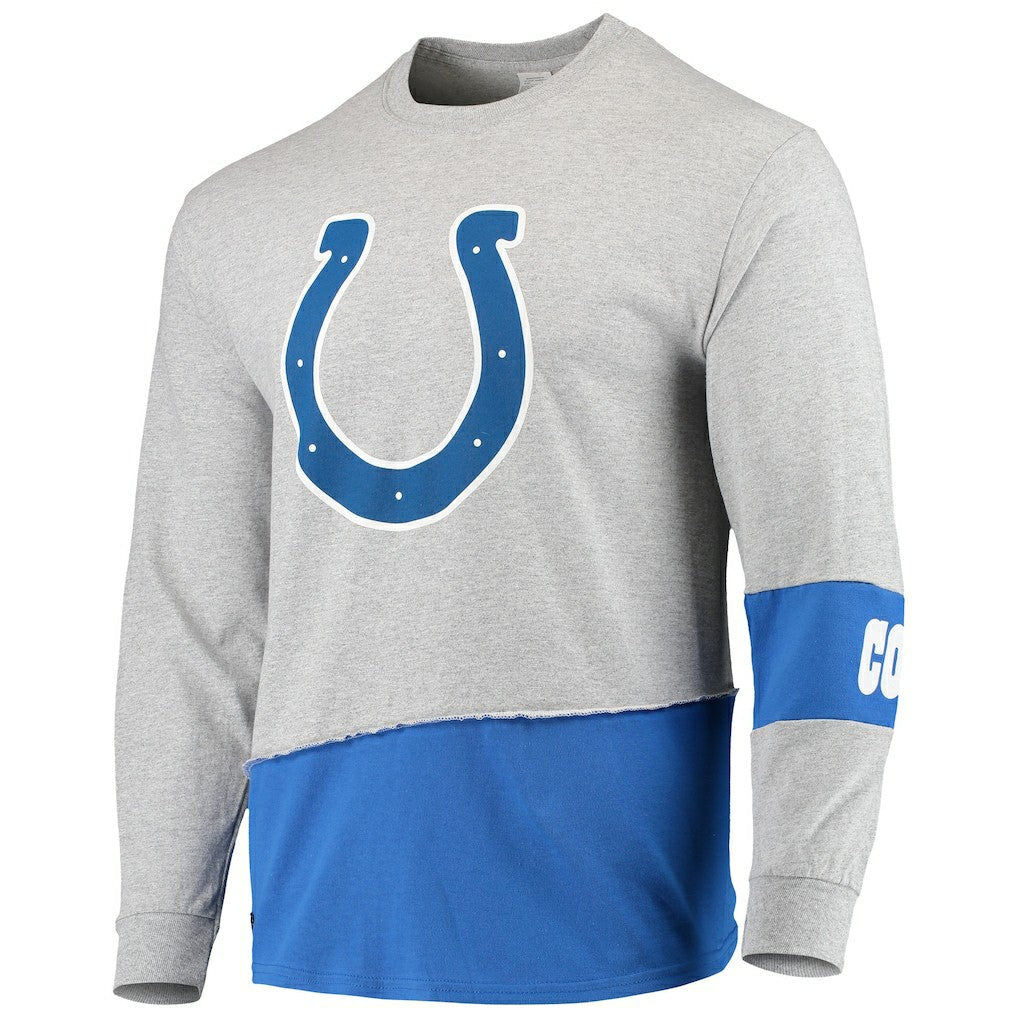 Indianapolis Colts Refried Apparel Sustainable Upcycled Angle Long Sleeve T-Shirt Gray/Royal | NFL