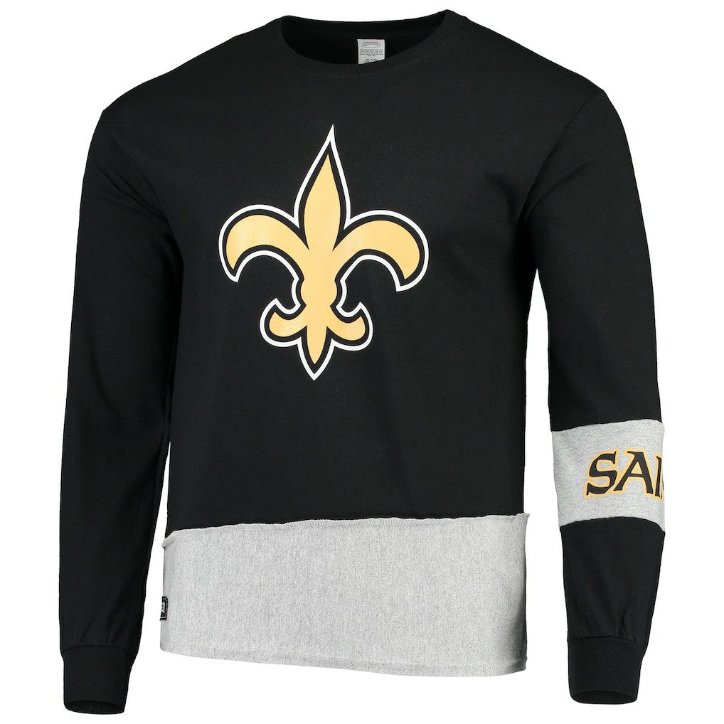 New Orleans Saints Refried Apparel Sustainable Upcycled Angle Long Sleeve T-Shirt Black/Gray | NFL