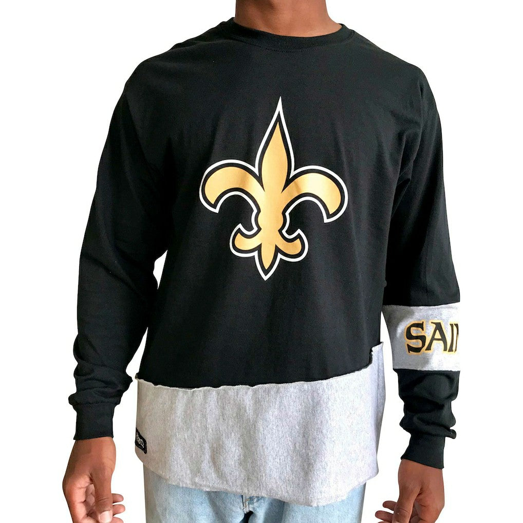 New Orleans Saints Refried Apparel Sustainable Upcycled Angle Long Sleeve T-Shirt Black/Gray | NFL