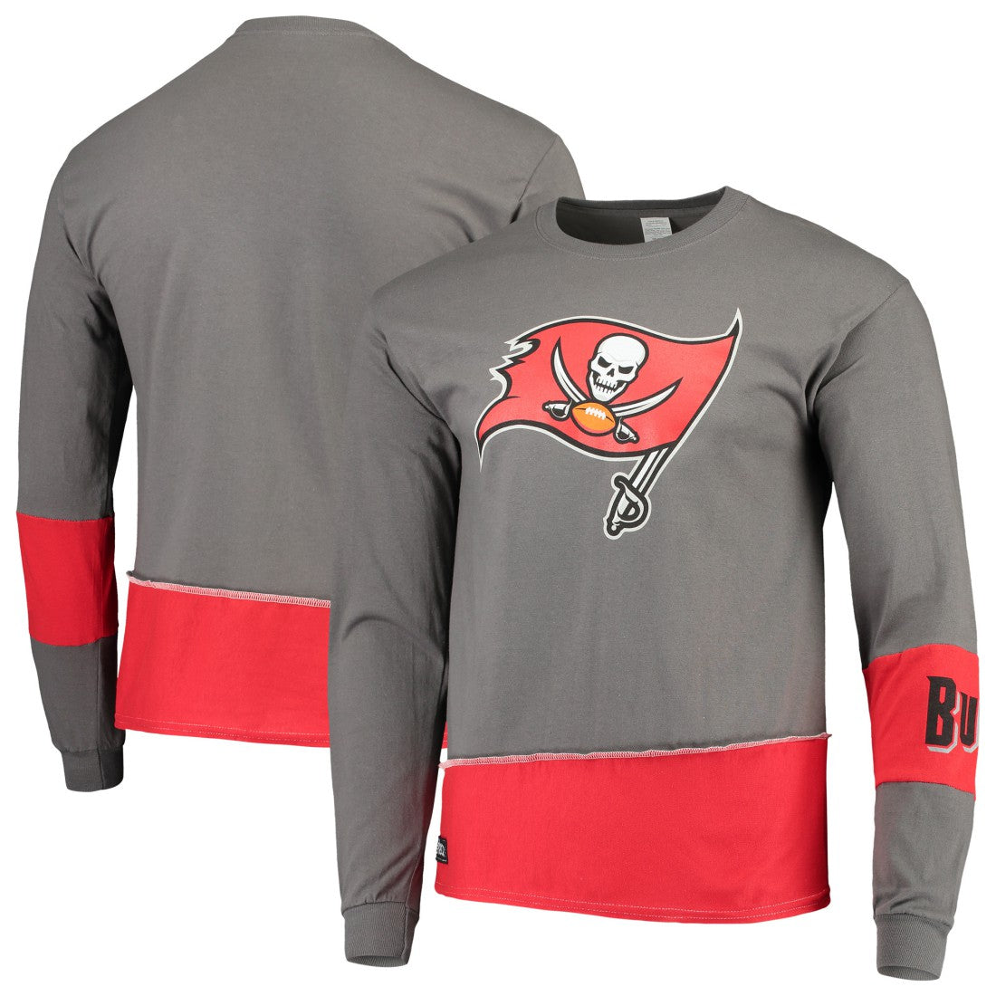 Tampa Bay Buccaneers Refried Apparel Sustainable Upcycled Angle Long Sleeve T-Shirt Pewter/Red | NFL