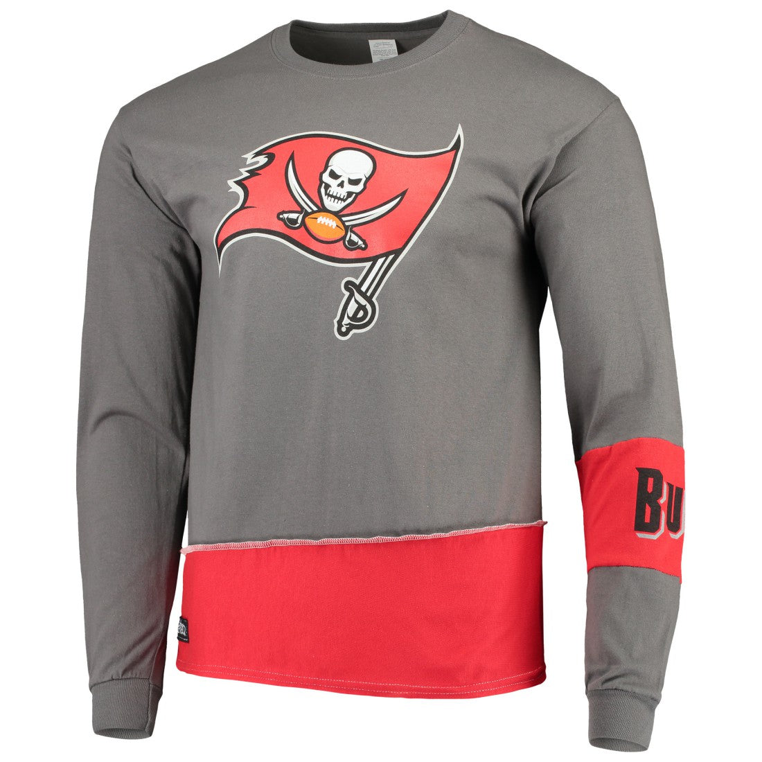 Tampa Bay Buccaneers Refried Apparel Sustainable Upcycled Angle Long Sleeve T-Shirt Pewter/Red | NFL