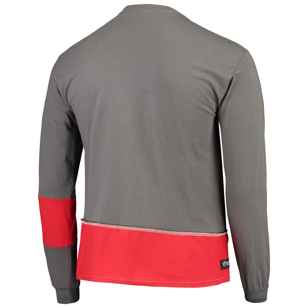 Tampa Bay Buccaneers Refried Apparel Sustainable Upcycled Angle Long Sleeve T-Shirt Pewter/Red | NFL