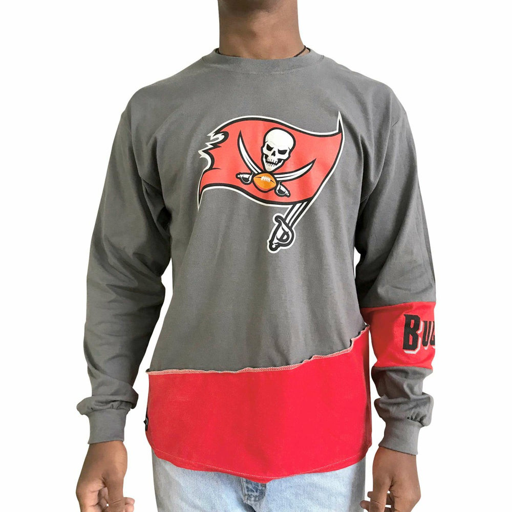 Tampa Bay Buccaneers Refried Apparel Sustainable Upcycled Angle Long Sleeve T-Shirt Pewter/Red | NFL
