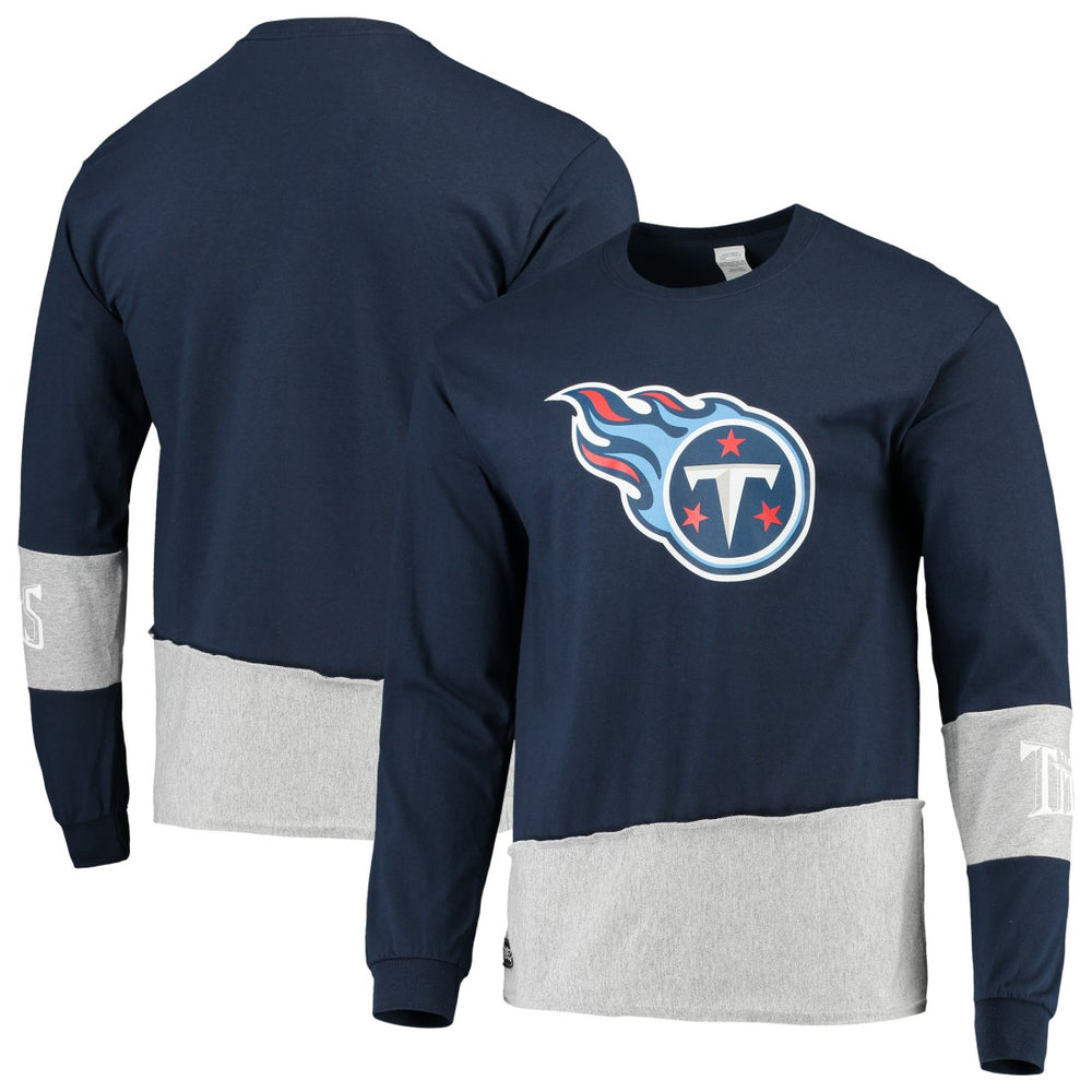 Tennessee Titans Refried Apparel Sustainable Upcycled Angle Long Sleeve T-Shirt Navy/Gray | NFL