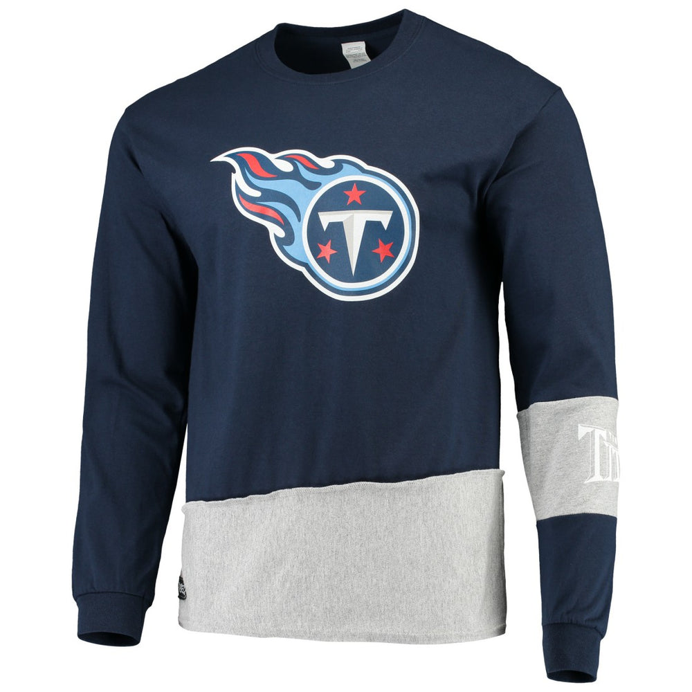 Tennessee Titans Refried Apparel Sustainable Upcycled Angle Long Sleeve T-Shirt Navy/Gray | NFL