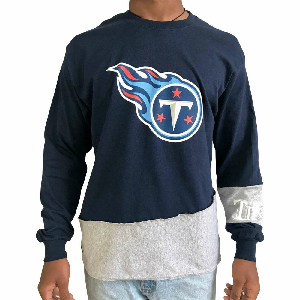 Tennessee Titans Refried Apparel Sustainable Upcycled Angle Long Sleeve T-Shirt Navy/Gray | NFL