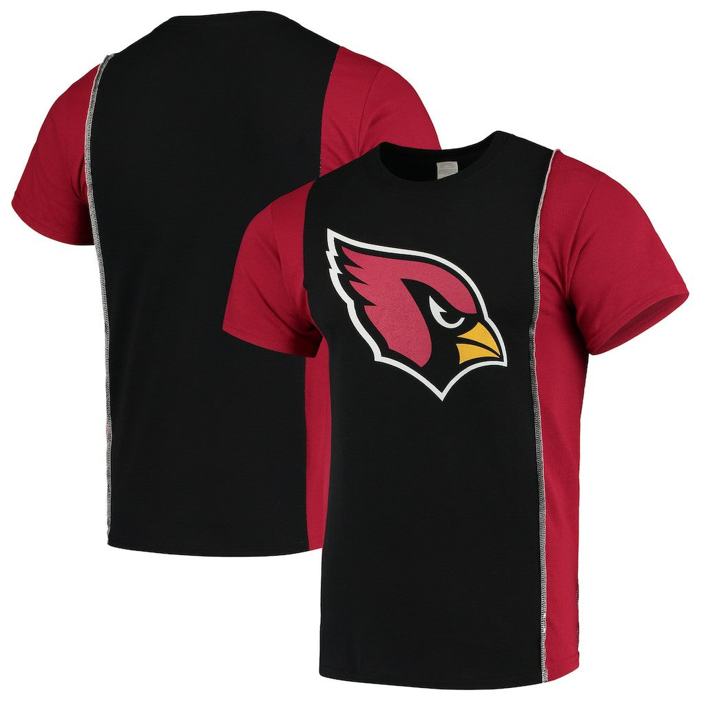 Arizona Cardinals Refried Apparel Sustainable Upcycled Split T-Shirt Black/Cardinal | NFL