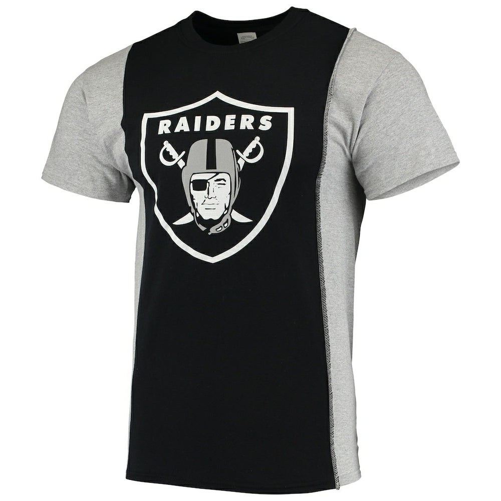 Las Vegas Raiders Refried Apparel Sustainable Upcycled Split T-Shirt Black/Silver | NFL
