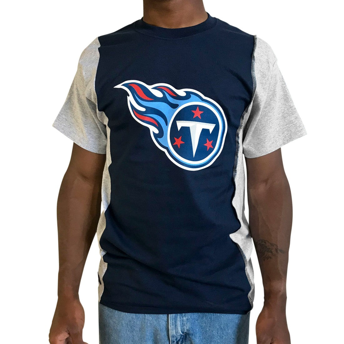 Tennessee Titans Refried Apparel Sustainable Upcycled Split T-Shirt Navy/Gray | NFL