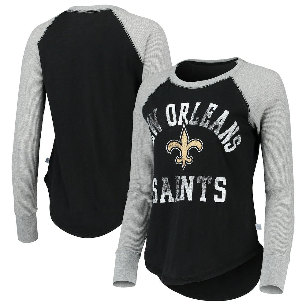 New Orleans Saints Touch Women's Waffle Raglan Lightweight Long Sleeve T-Shirt Black | NFL