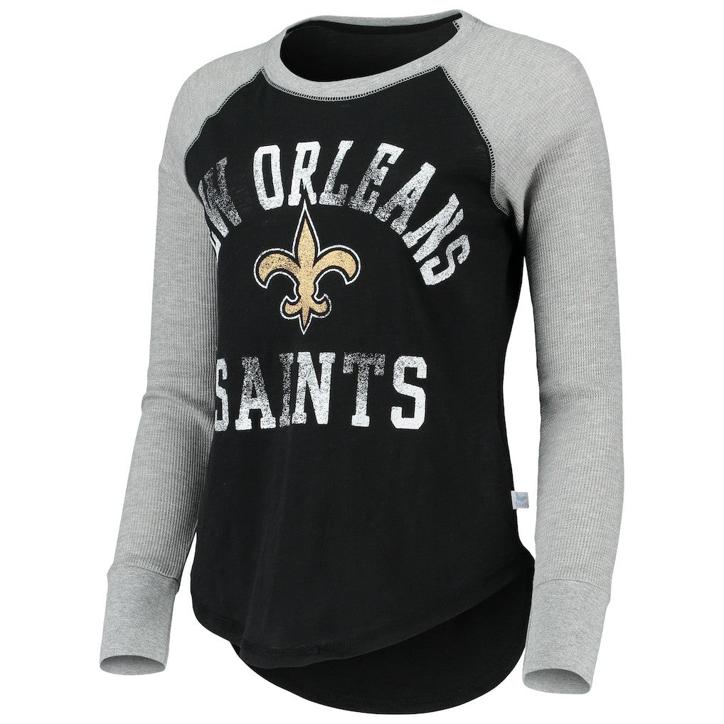 New Orleans Saints Touch Women's Waffle Raglan Lightweight Long Sleeve T-Shirt Black | NFL