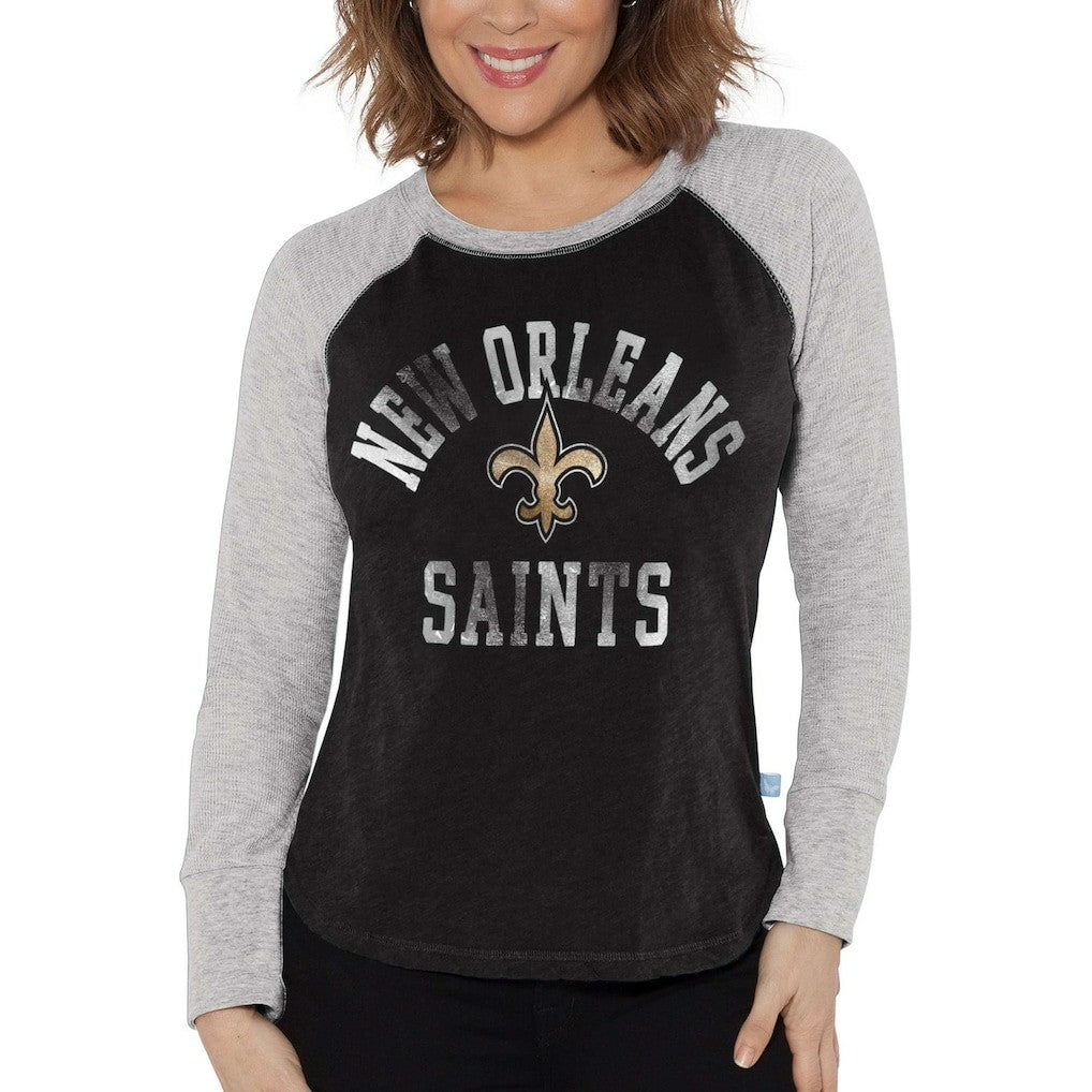 New Orleans Saints Touch Women's Waffle Raglan Lightweight Long Sleeve T-Shirt Black | NFL
