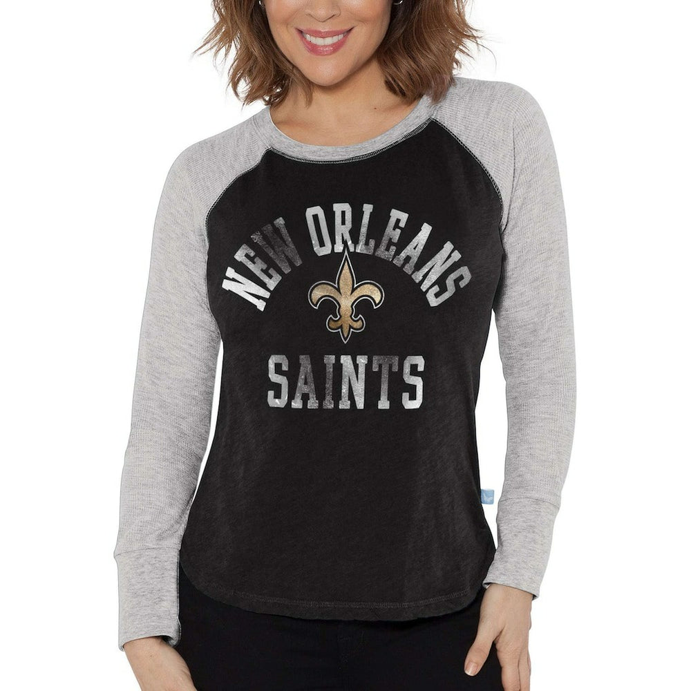 New Orleans Saints Touch Women's Waffle Raglan Lightweight Long Sleeve T-Shirt Black | NFL