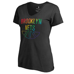Brooklyn Nets Women's Team Pride Wordmark V-Neck T-Shirt Black - NBA