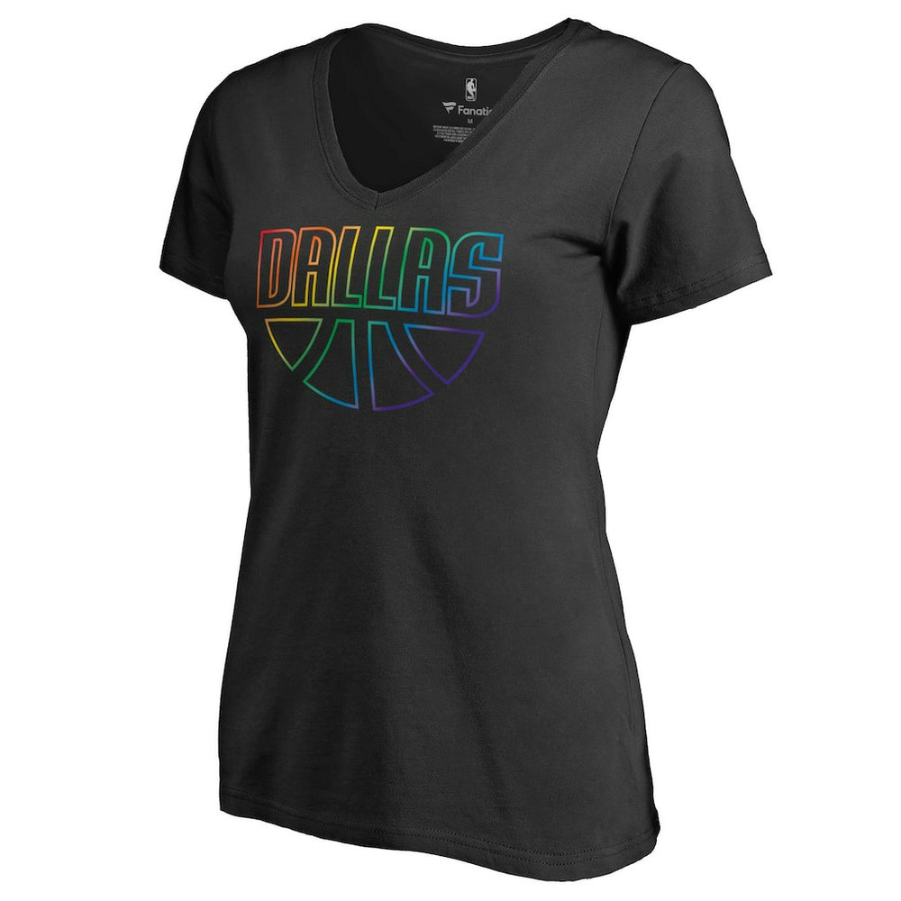 Dallas Mavericks Women's Team Pride Wordmark V-Neck T-Shirt Black - NBA