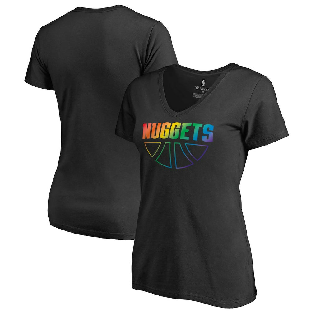 Denver Nuggets Women's Team Pride Wordmark V-Neck T-Shirt Black - NBA