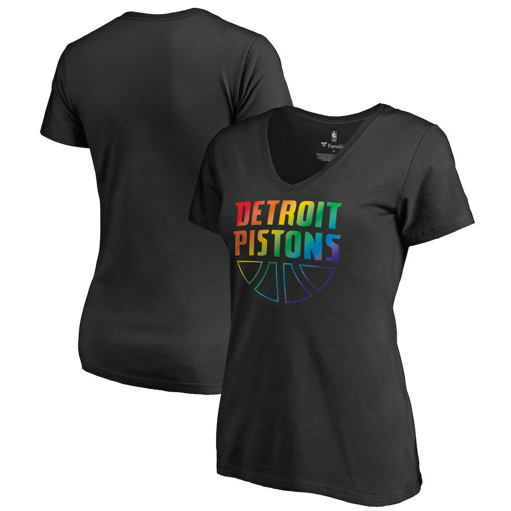 Detroit Pistons Women's Team Pride Wordmark V-Neck T-Shirt Black - NBA