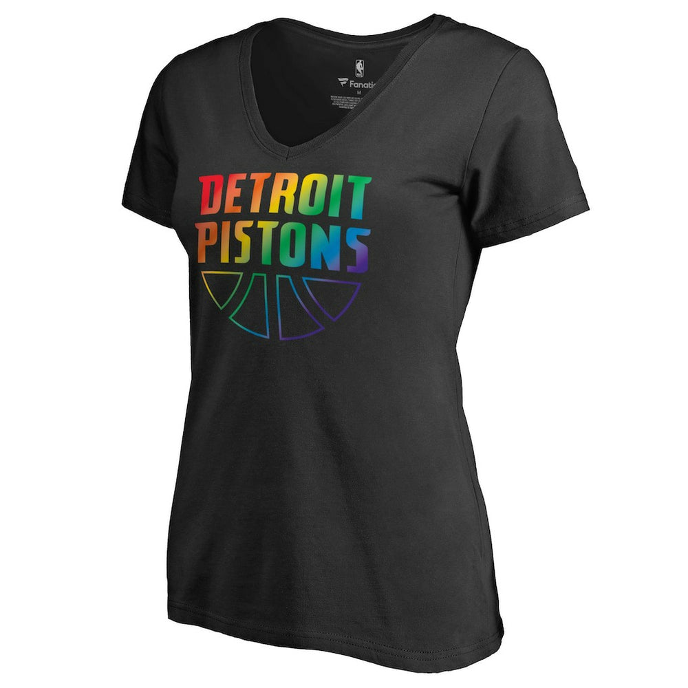 Detroit Pistons Women's Team Pride Wordmark V-Neck T-Shirt Black - NBA