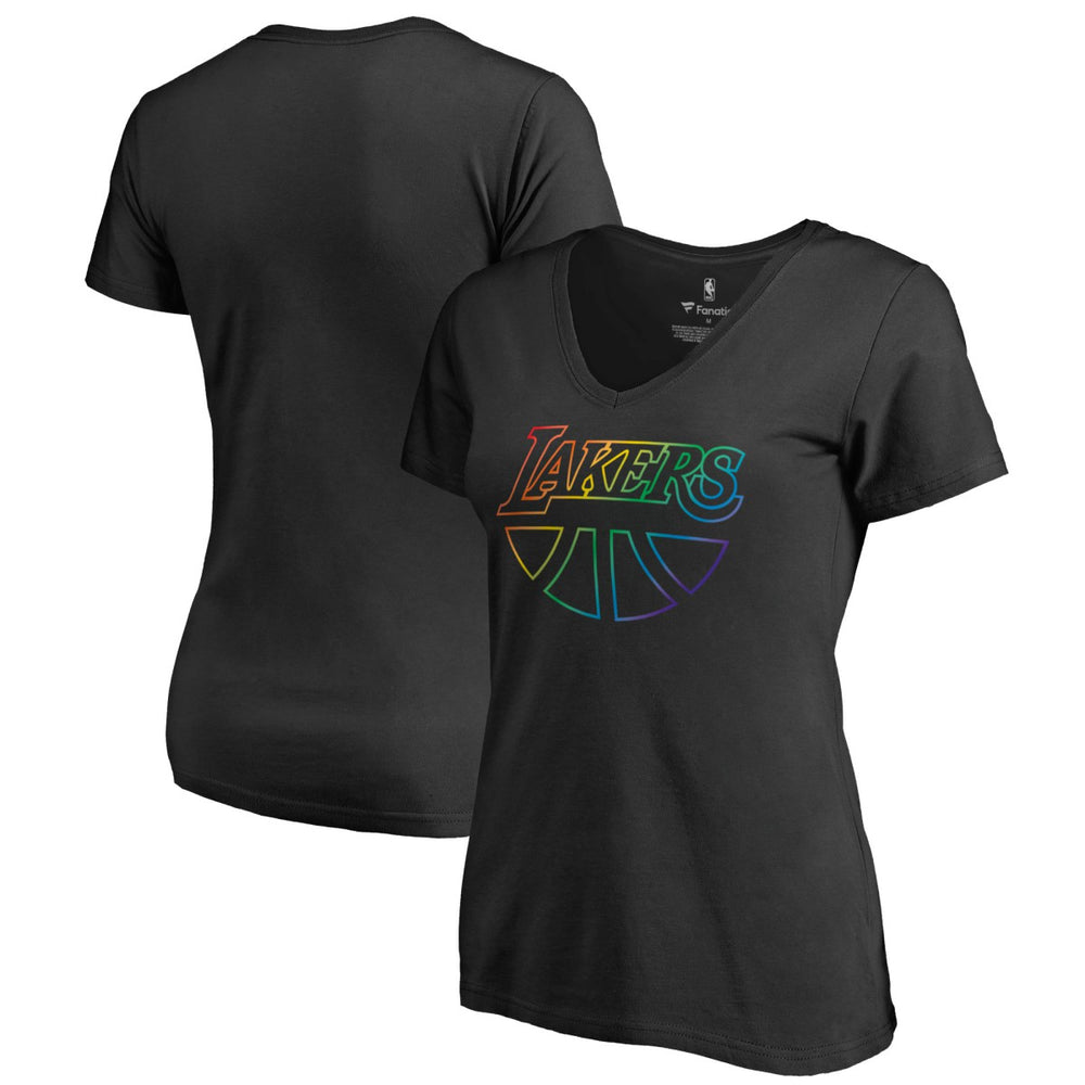 Los Angeles Lakers Women's Team Pride Wordmark V-Neck T-Shirt Black - NBA