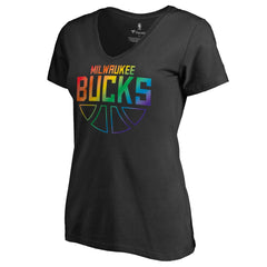 Milwaukee Bucks Women's Team Pride Wordmark V-Neck T-Shirt Black - NBA
