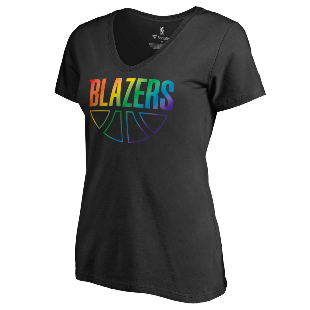 Portland Trail Blazers Women's Team Pride Wordmark V-Neck T-Shirt Black - NBA