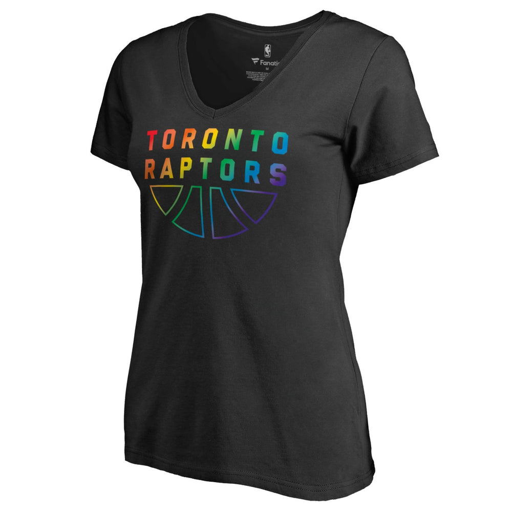 Toronto Raptors Women's Team Pride Wordmark V-Neck T-Shirt Black - NBA